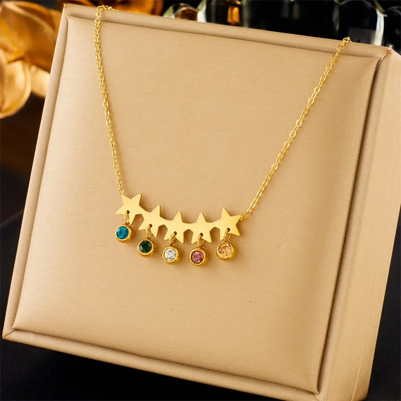 316L Stainless Steel Star Colorful Zircon Pendant Necklace For Women