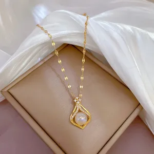 316L Stainless Steel Water Drop Pearl Pendant Necklace For Women