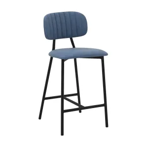 37" Light Blue Faux Leather And Iron Low Back Counter Height Bar Chair By Homeroots