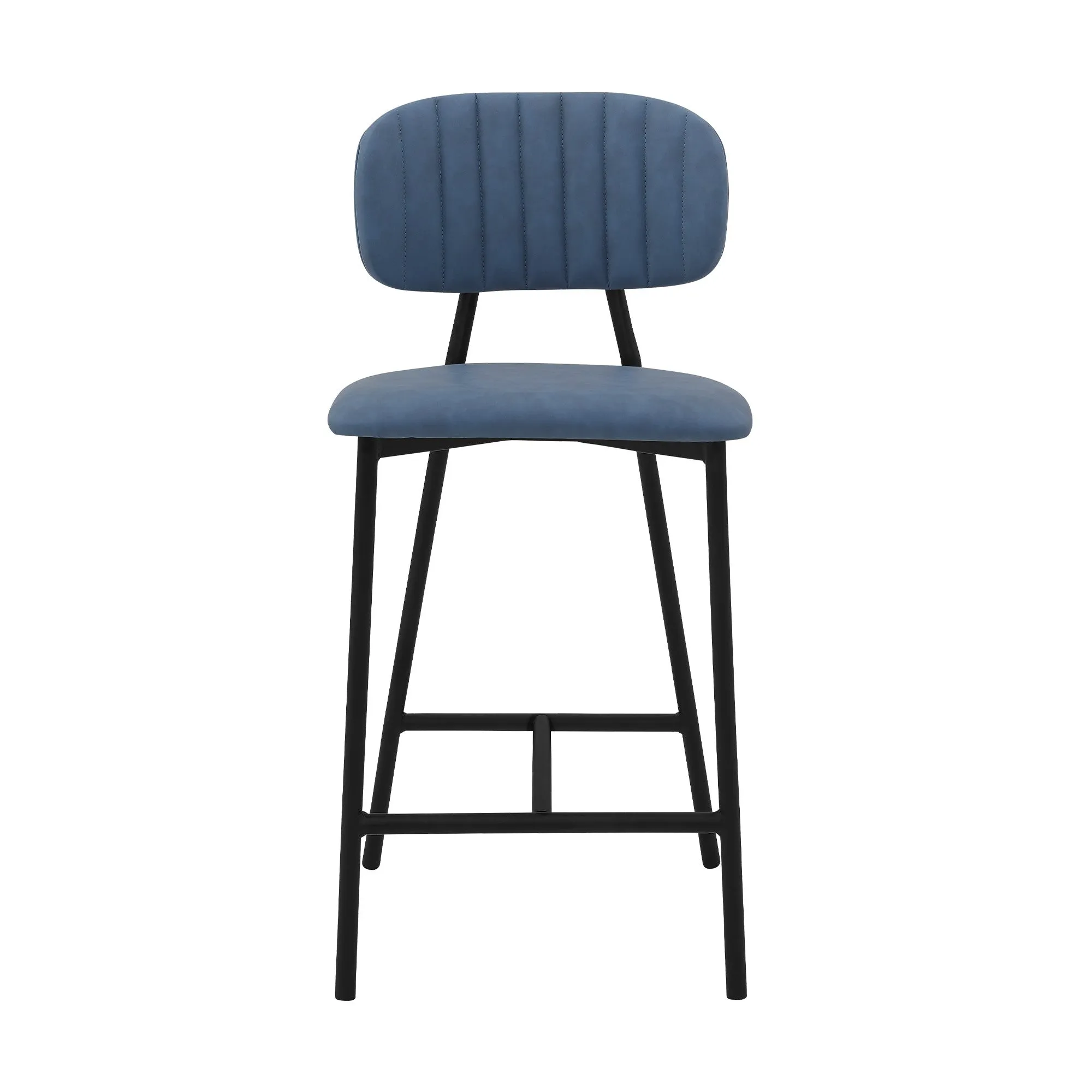 37" Light Blue Faux Leather And Iron Low Back Counter Height Bar Chair By Homeroots
