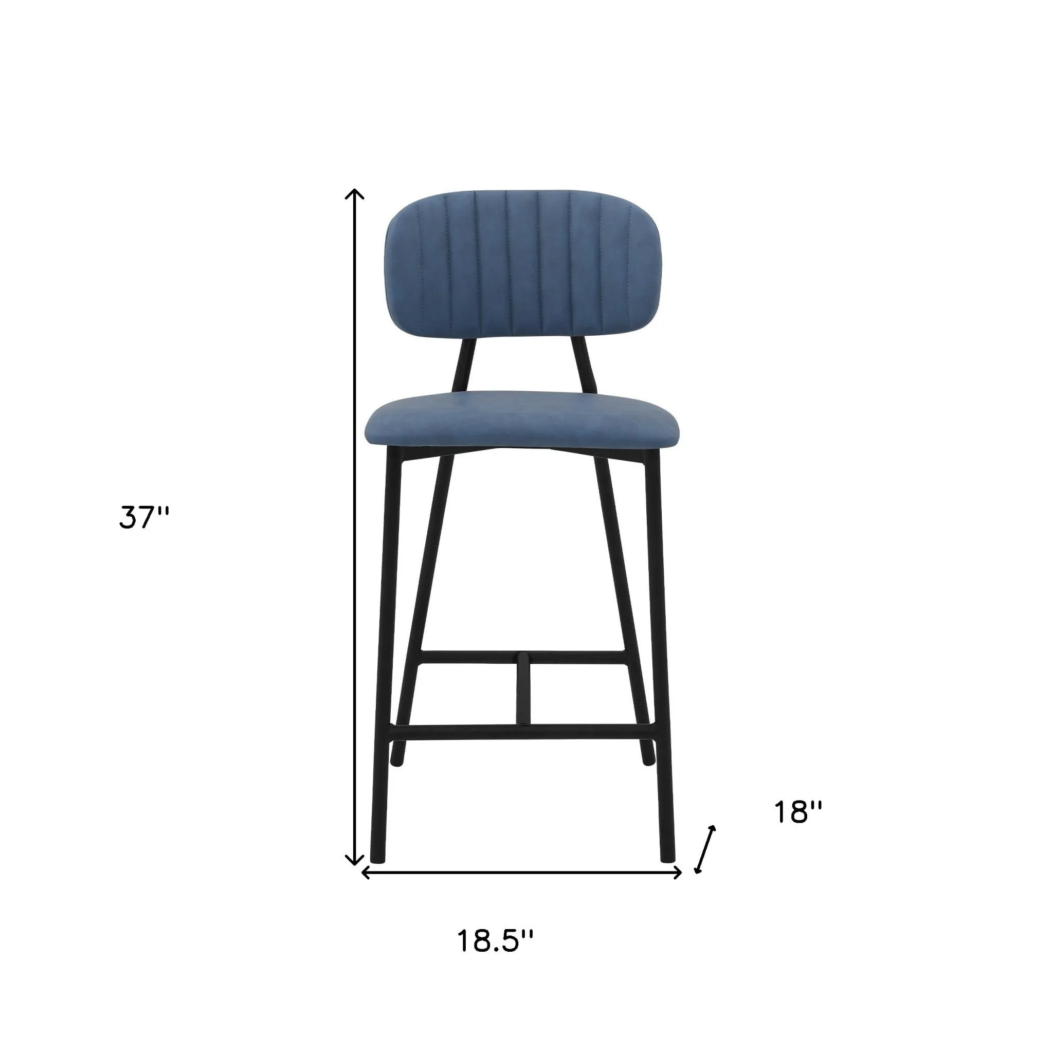 37" Light Blue Faux Leather And Iron Low Back Counter Height Bar Chair By Homeroots