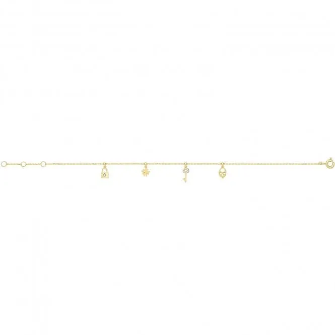 9ct Yellow Gold Chain Bracelet with Zirconia Charms - BR652