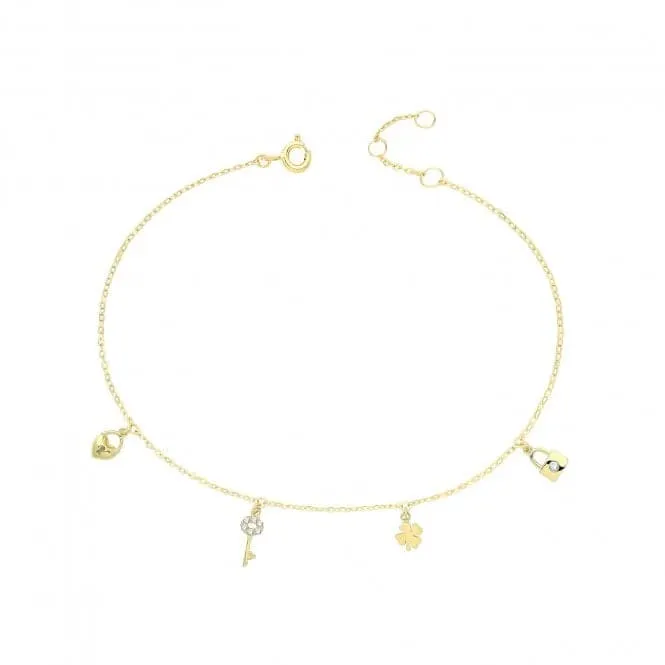 9ct Yellow Gold Chain Bracelet with Zirconia Charms - BR652