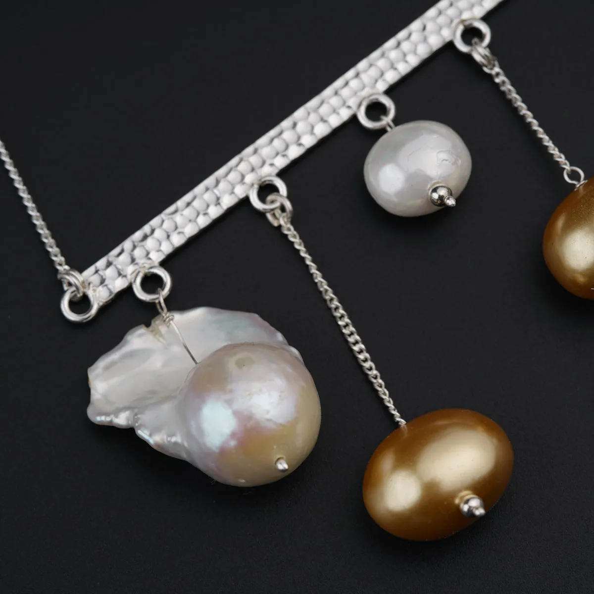 Abstract Silver Necklace : Pearls