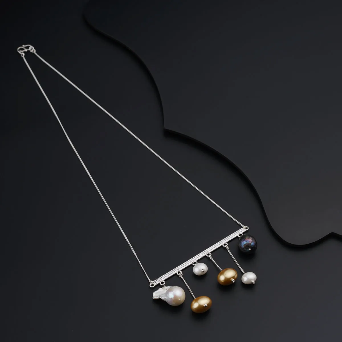 Abstract Silver Necklace : Pearls