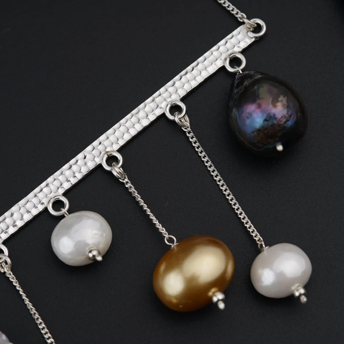 Abstract Silver Necklace : Pearls