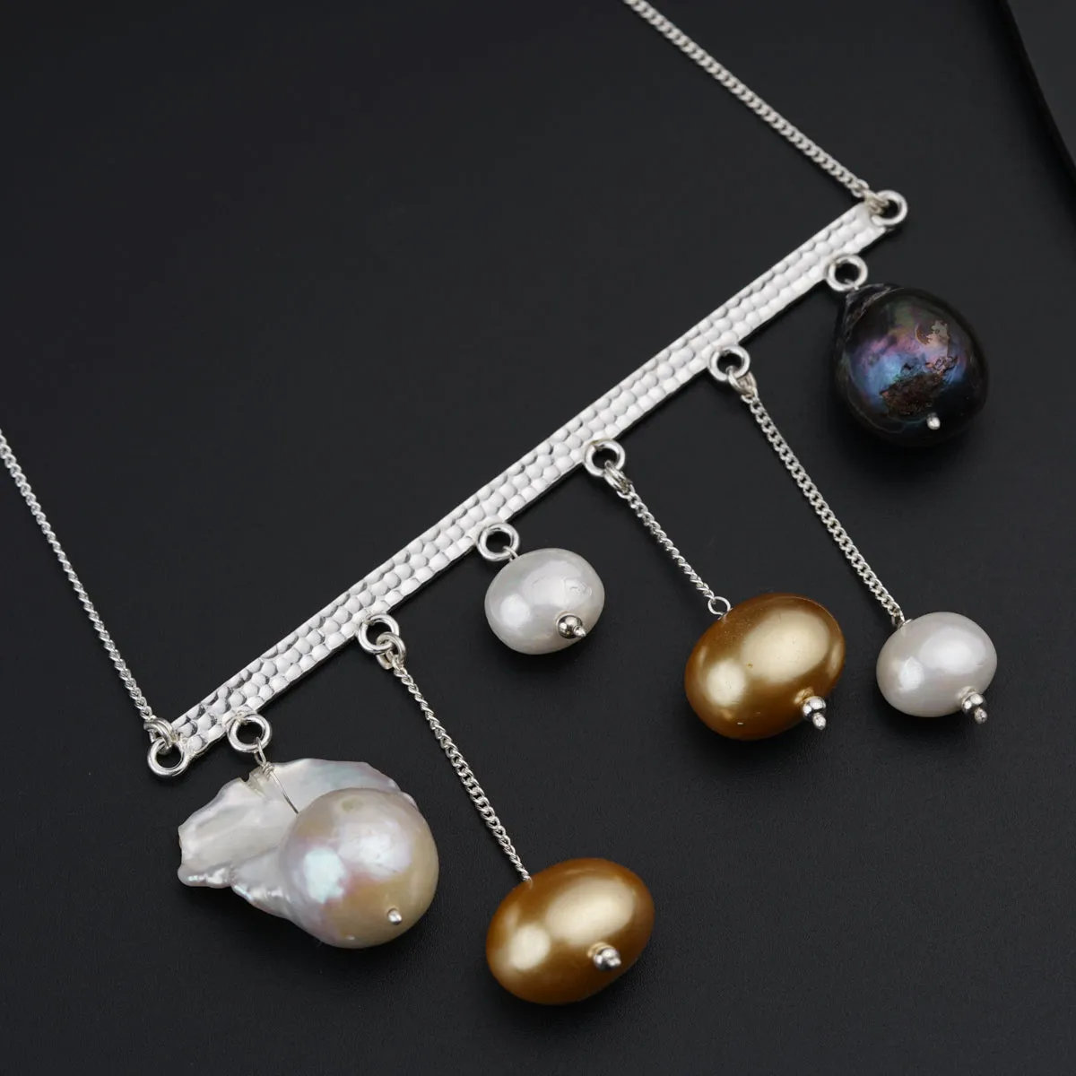 Abstract Silver Necklace : Pearls