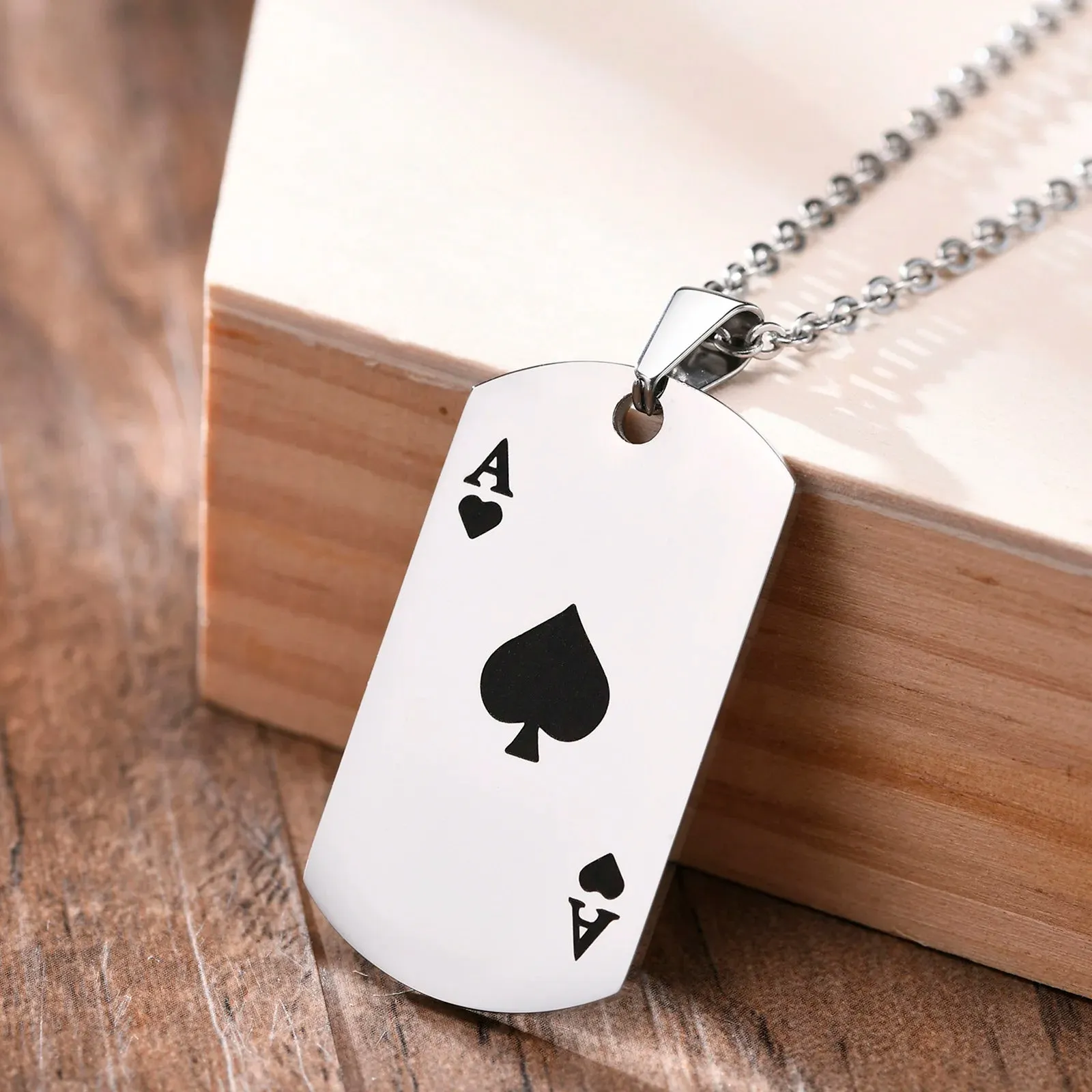 Ace Poker Card Stainless Steel Pendant Necklace