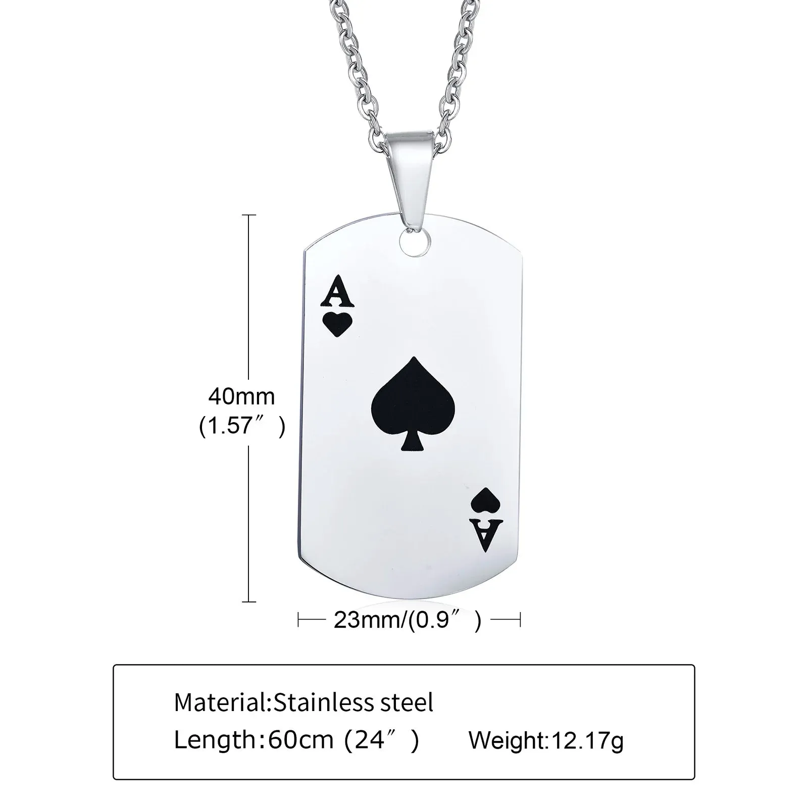 Ace Poker Card Stainless Steel Pendant Necklace