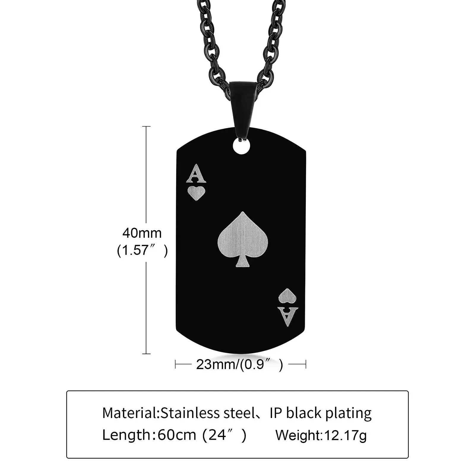 Ace Poker Card Stainless Steel Pendant Necklace