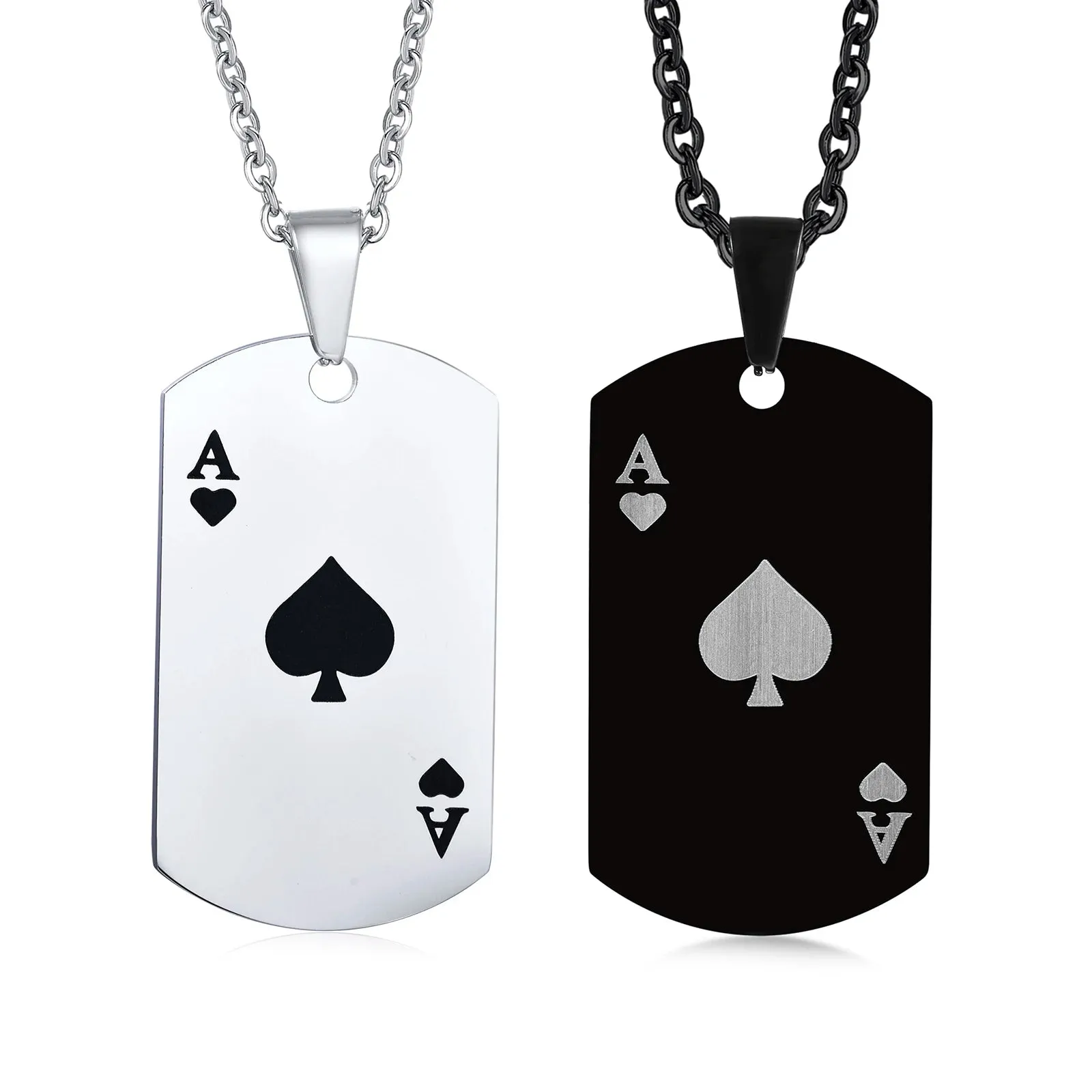Ace Poker Card Stainless Steel Pendant Necklace