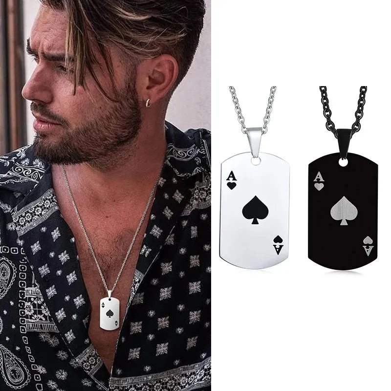Ace Poker Card Stainless Steel Pendant Necklace