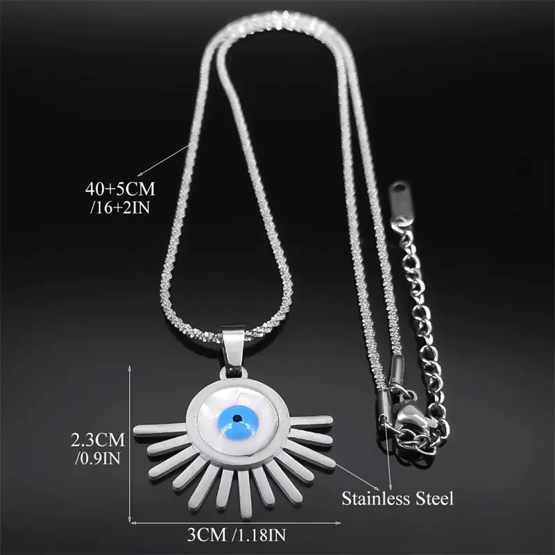 Aesthetic Turkey Evil Blue Eye Necklace for Women Men Stainless Steel Silver Color