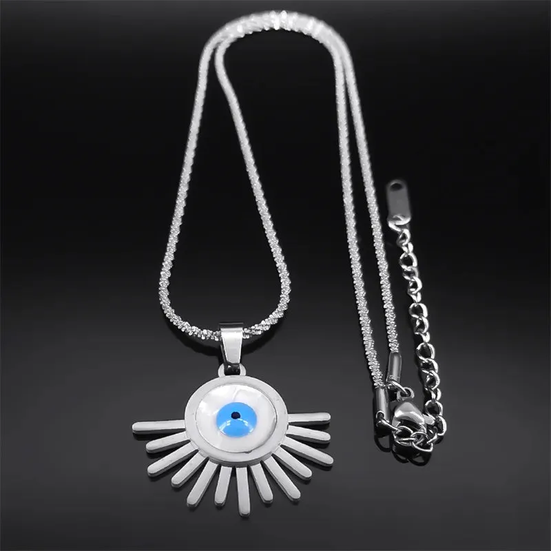 Aesthetic Turkey Evil Blue Eye Necklace for Women Men Stainless Steel Silver Color