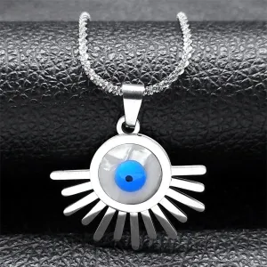 Aesthetic Turkey Evil Blue Eye Necklace for Women Men Stainless Steel Silver Color