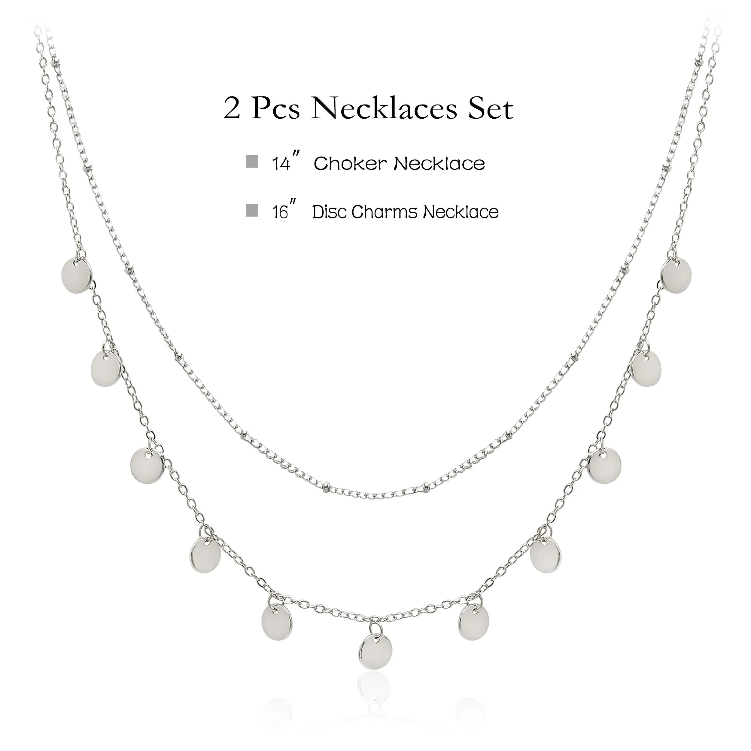 Aisansty Dainty Layered Choker Necklaces Handmade Coin Tube Star Pearl Pendant Multilayer Adjustable Layering Chain Gold Plated Necklaces Set for Women Girls Silver-Coin Charms