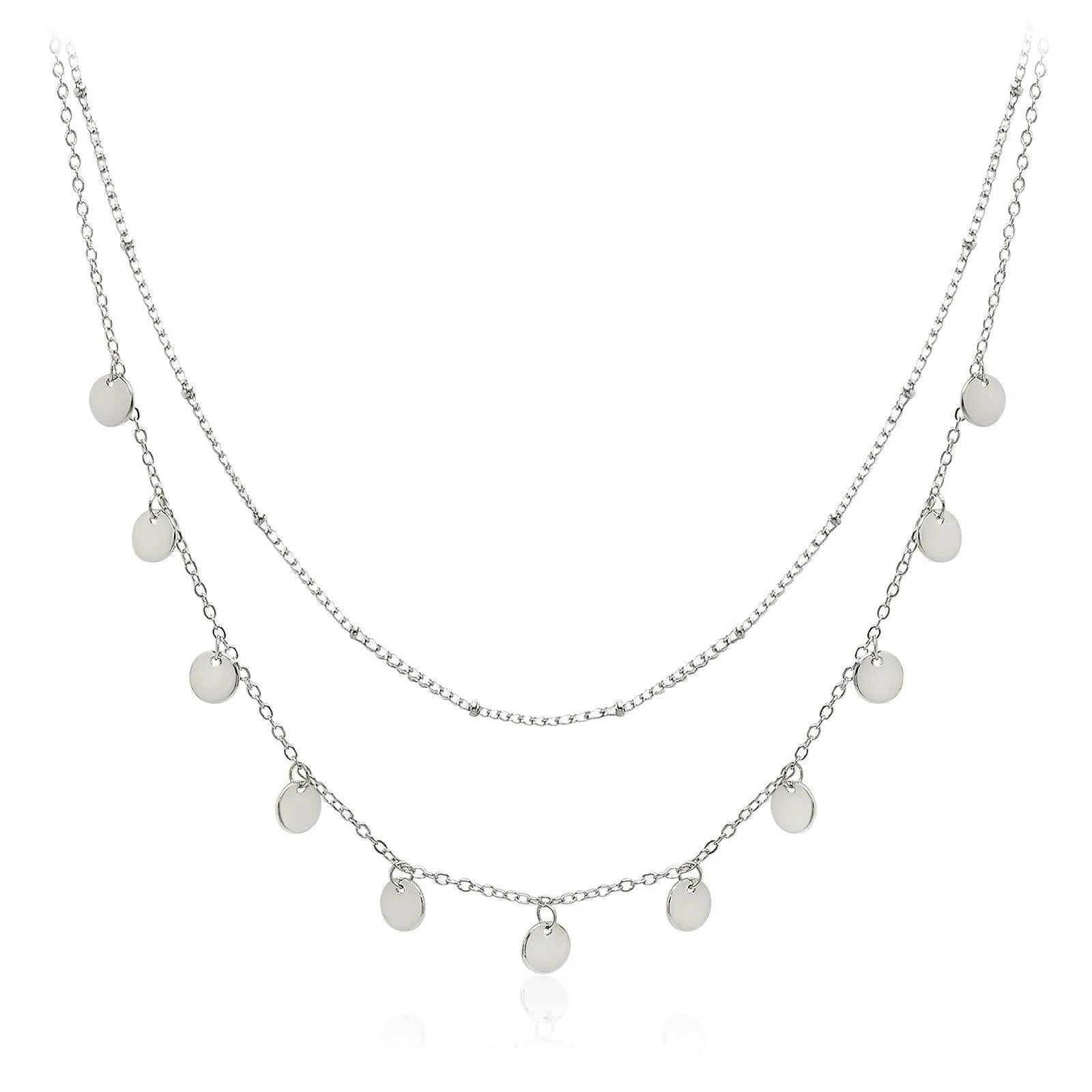 Aisansty Dainty Layered Choker Necklaces Handmade Coin Tube Star Pearl Pendant Multilayer Adjustable Layering Chain Gold Plated Necklaces Set for Women Girls Silver-Coin Charms