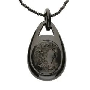 Antique Whitby Jet Pear Shaped With Lady Cameo Pendant