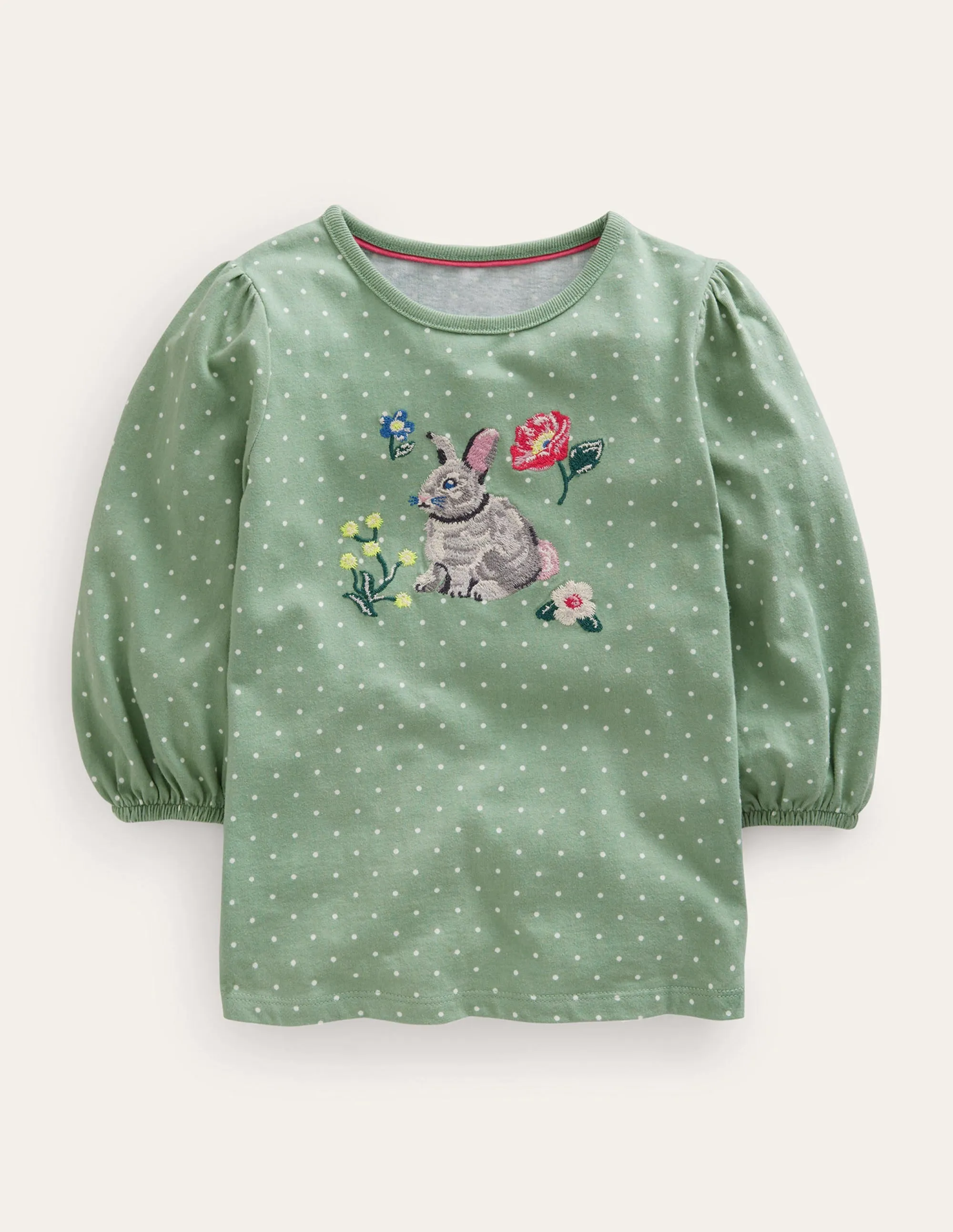 Appliqué Sleeve Detail Top-Green Smoke