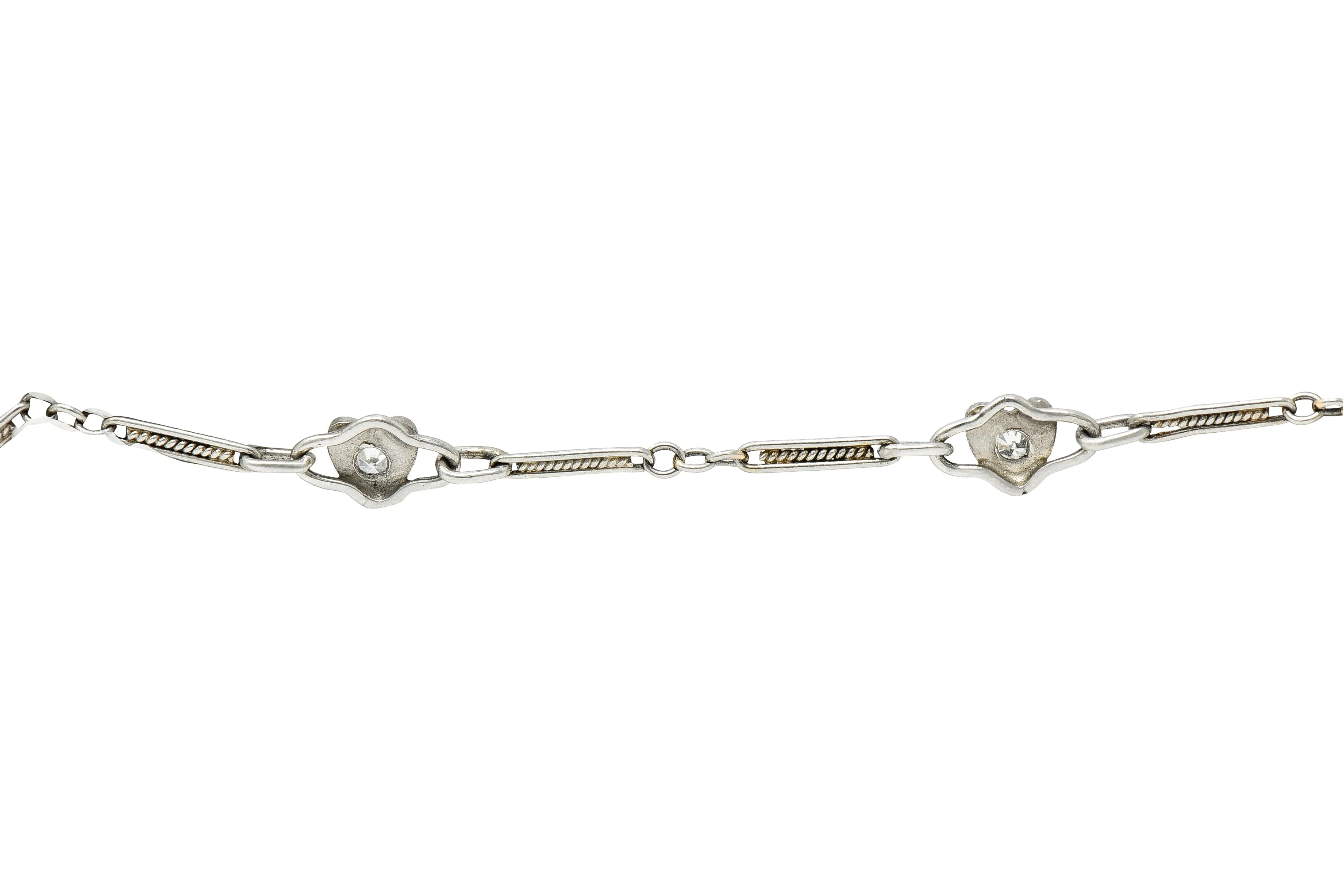 Art Deco Diamond Platinum 14 Karat White Gold Heart Wedding Engagement Charm Bracelet