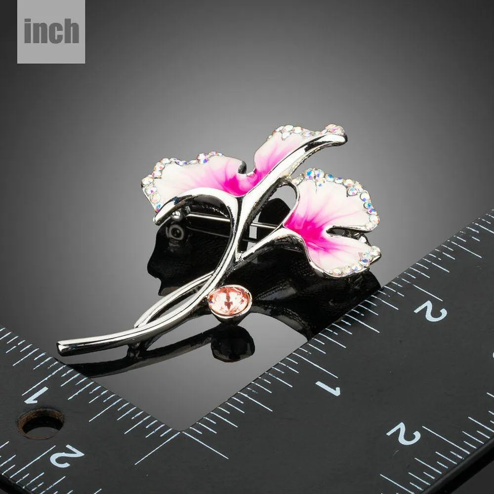 Artistic Hot Pink Crystal Flower Brooch Pin