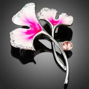 Artistic Hot Pink Crystal Flower Brooch Pin