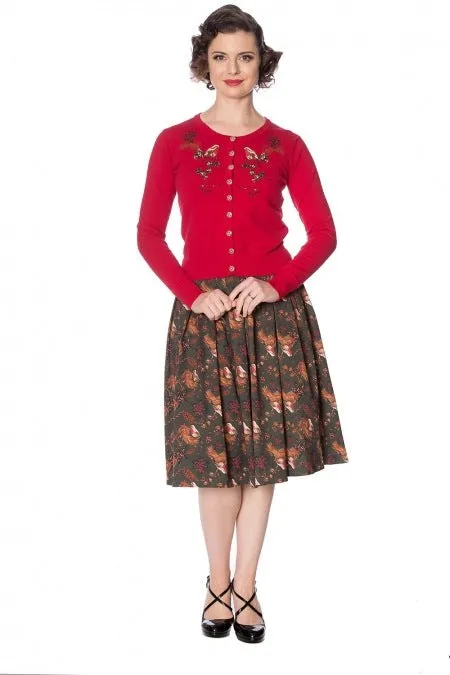 Banned Retro Embroidered Christmas Rockin Robin Red Cardigan