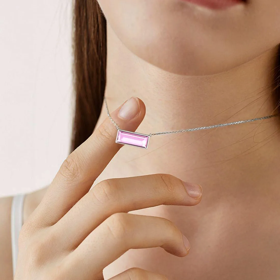 Bar Birthstone October Tourmaline Necklace Women Girls Jewelry Birthday Gift Sterling Silver