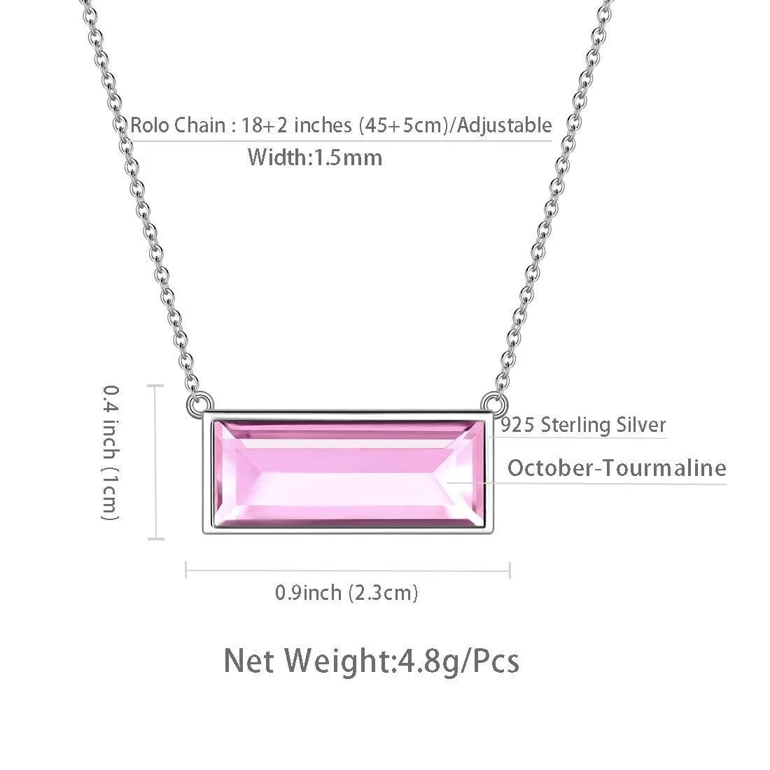 Bar Birthstone October Tourmaline Necklace Women Girls Jewelry Birthday Gift Sterling Silver
