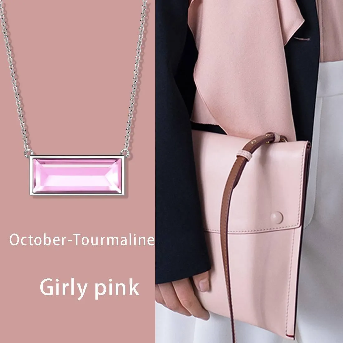 Bar Birthstone October Tourmaline Necklace Women Girls Jewelry Birthday Gift Sterling Silver