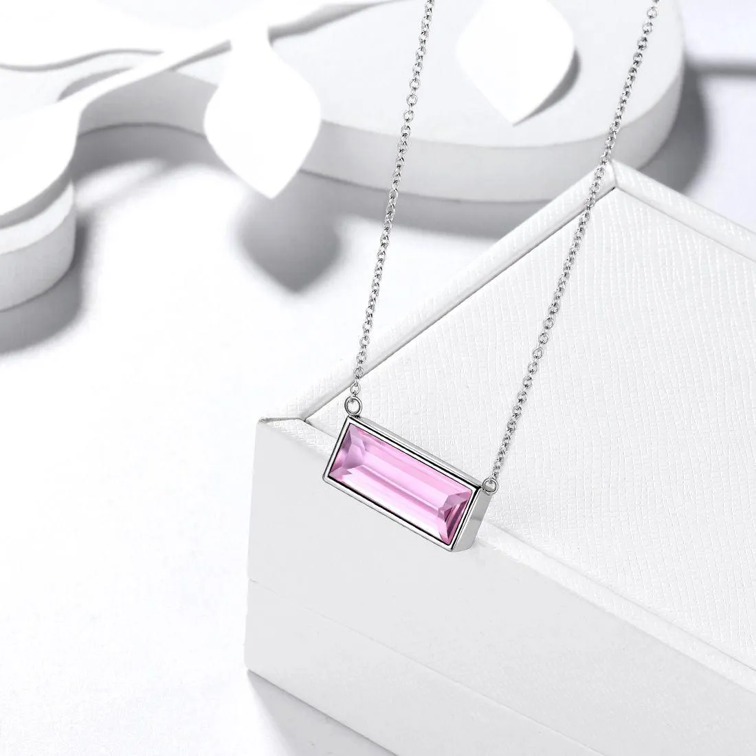 Bar Birthstone October Tourmaline Necklace Women Girls Jewelry Birthday Gift Sterling Silver