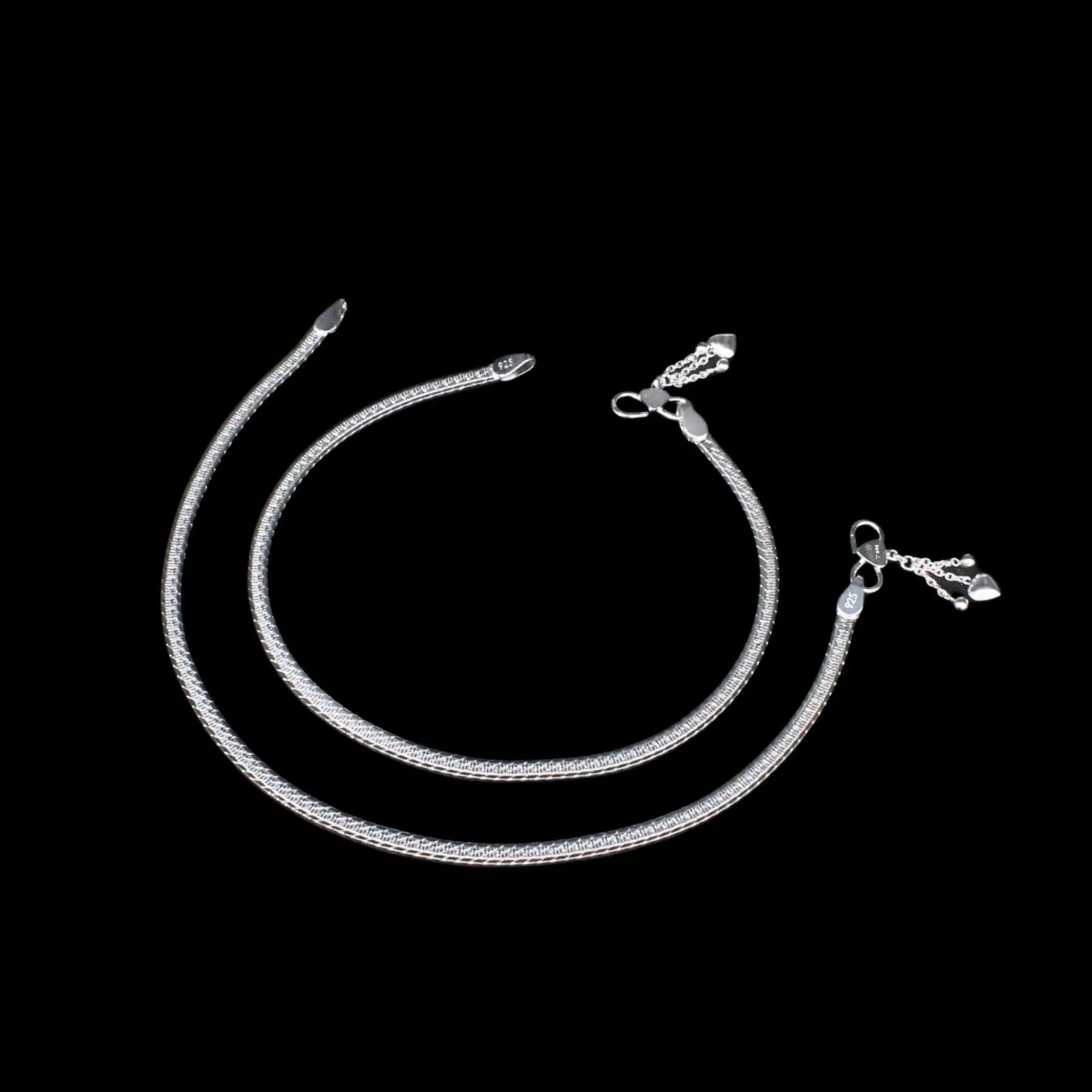 Beach Wear 925 Sterling Silver Indian women Anklets Pair 10.3"