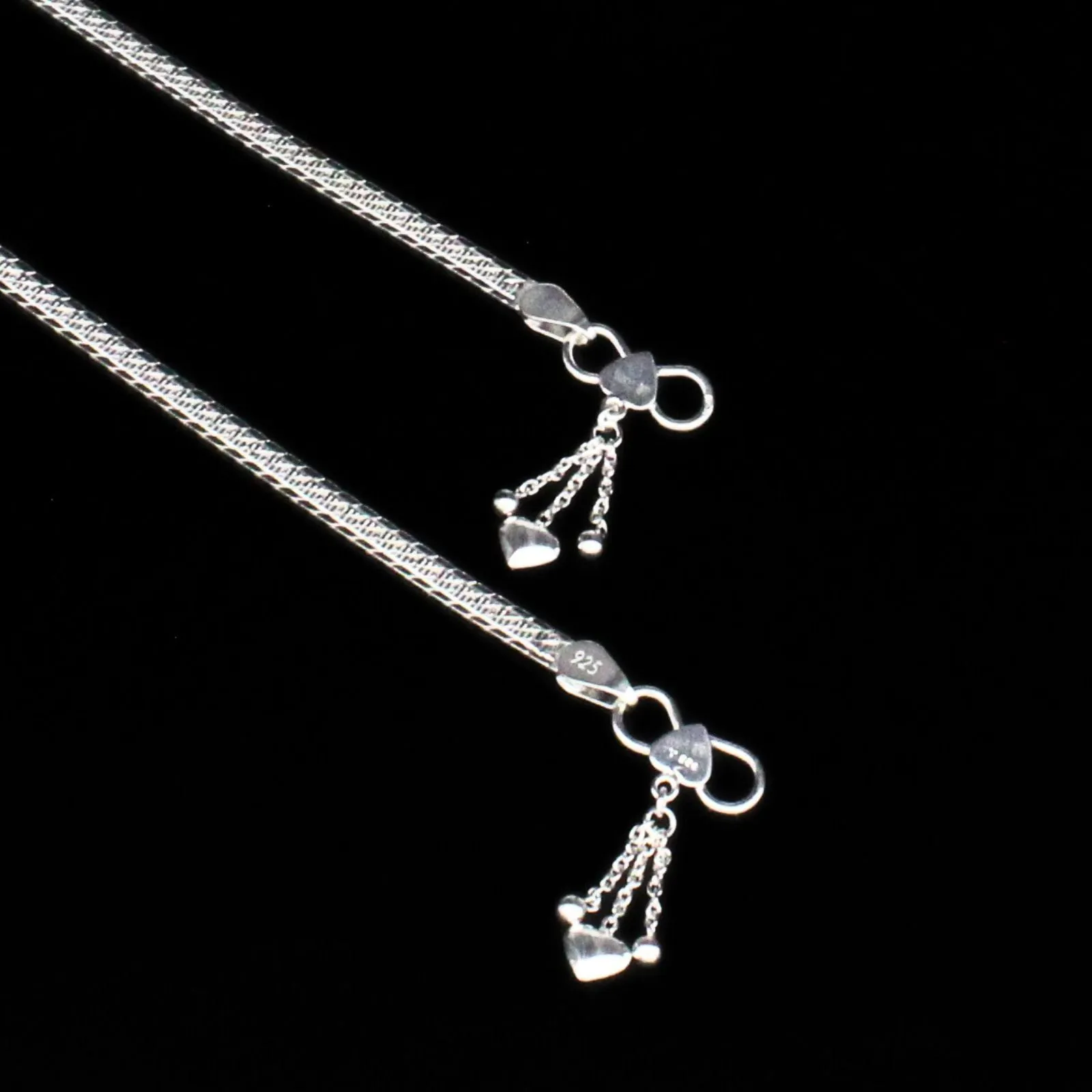 Beach Wear 925 Sterling Silver Indian women Anklets Pair 10.3"