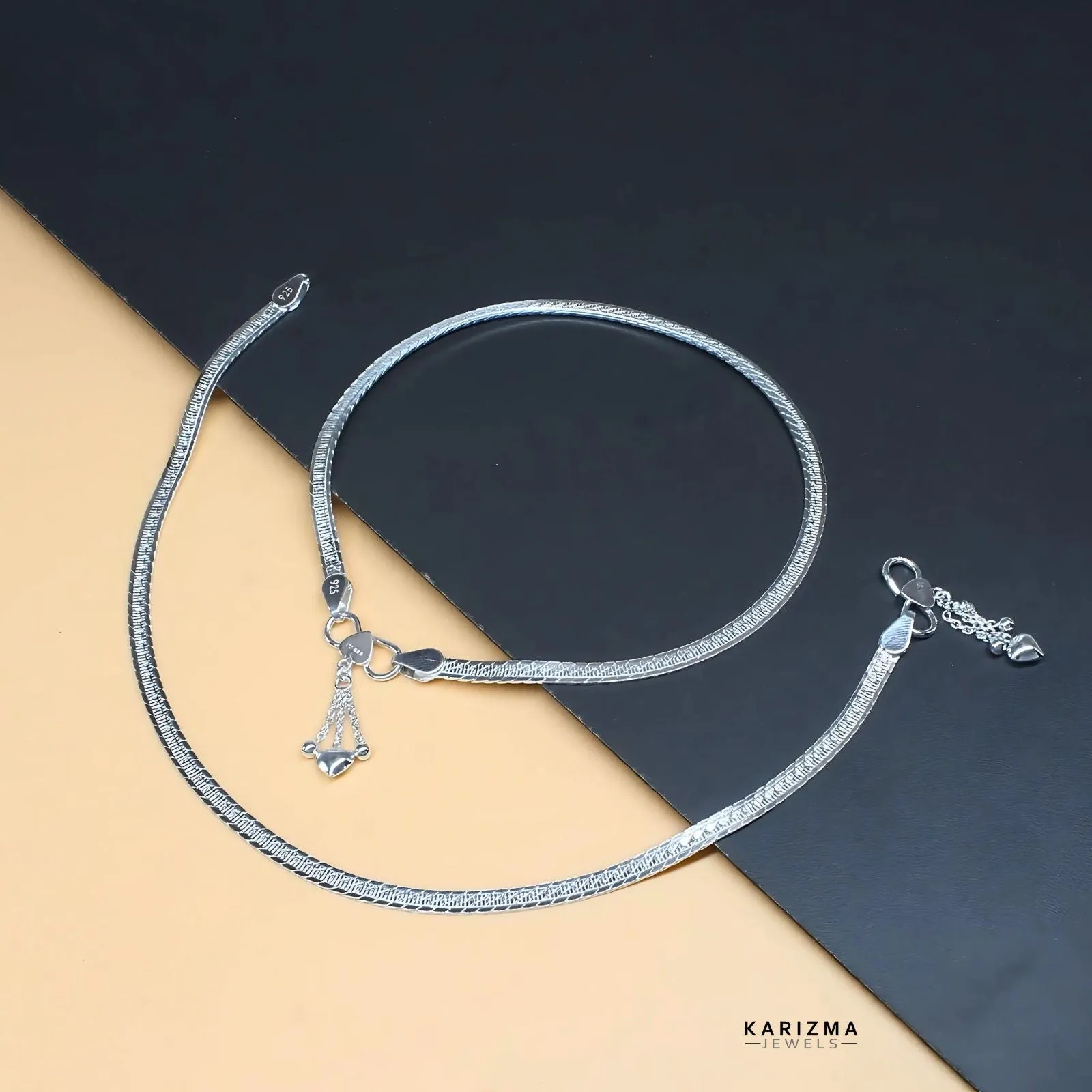 Beach Wear 925 Sterling Silver Indian women Anklets Pair 10.3"