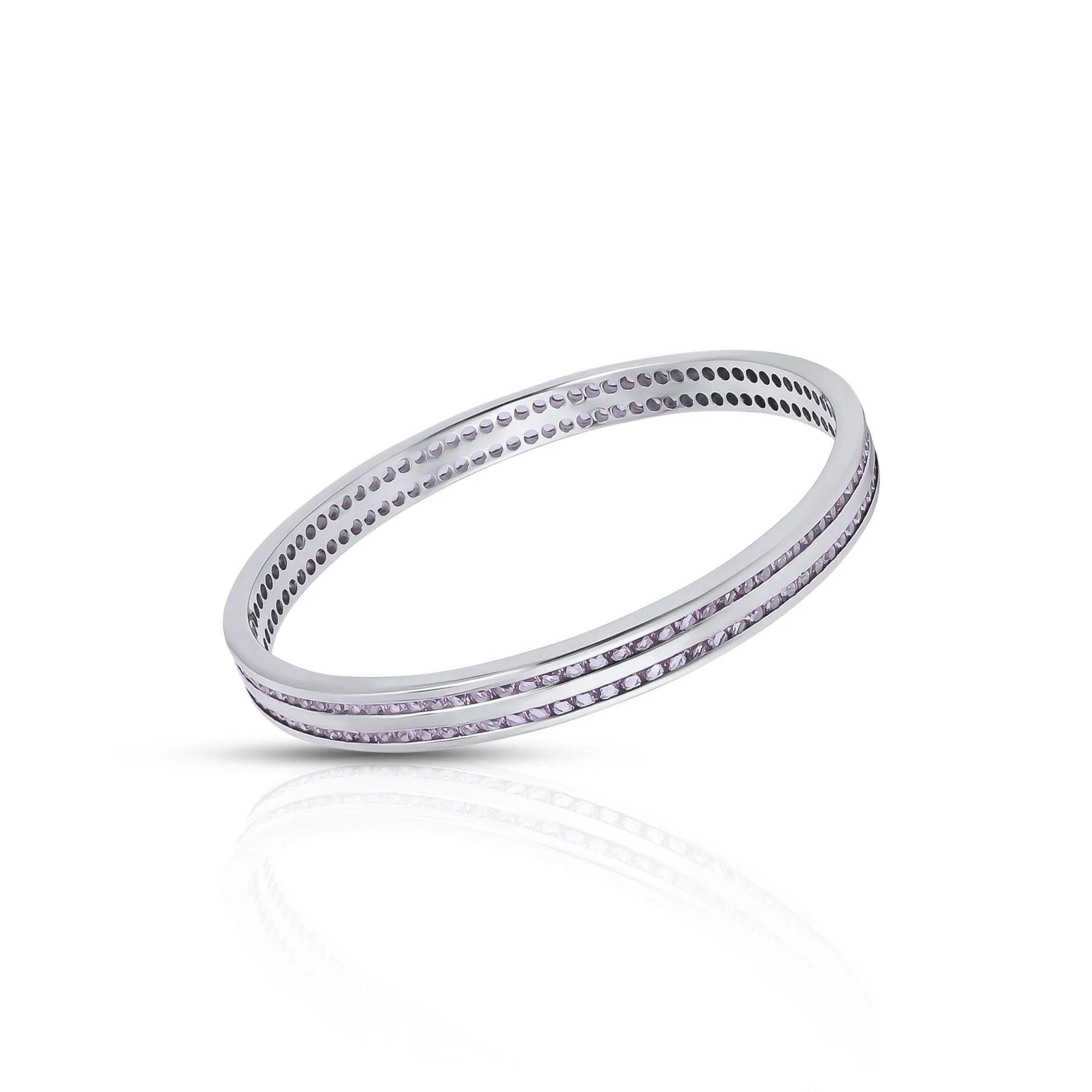Beautiful Design Multiple Light Pink Stones Silver Bangles