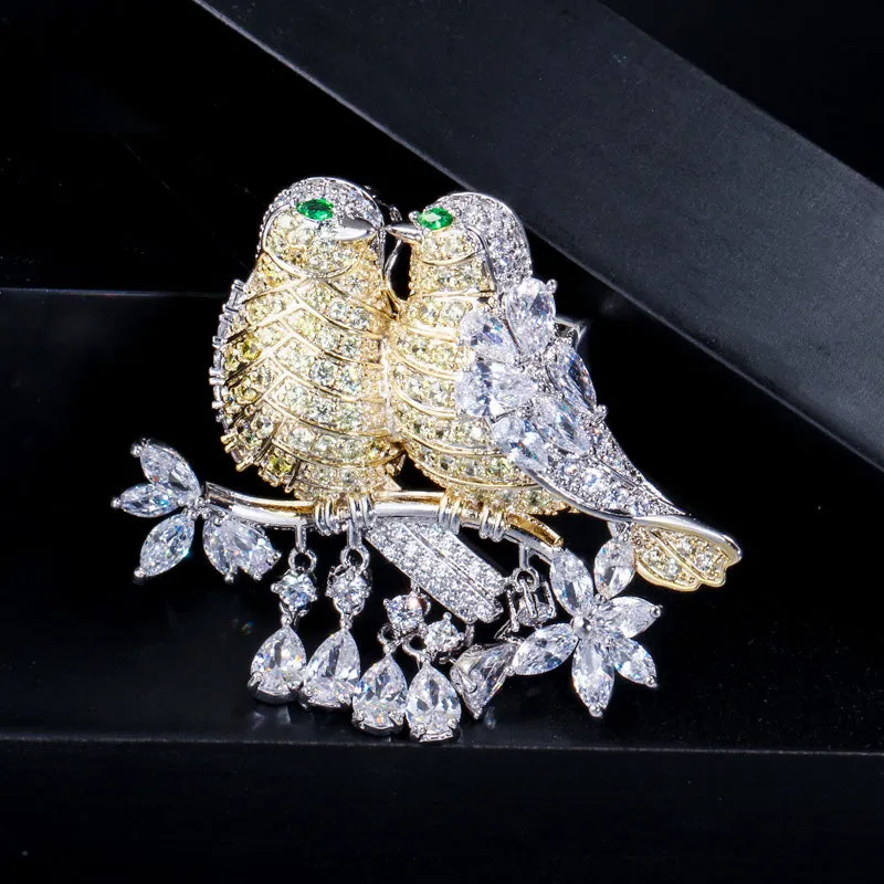 Big Lucky Bird Shape Cubic Zirconia Scarf Buckle Brooches