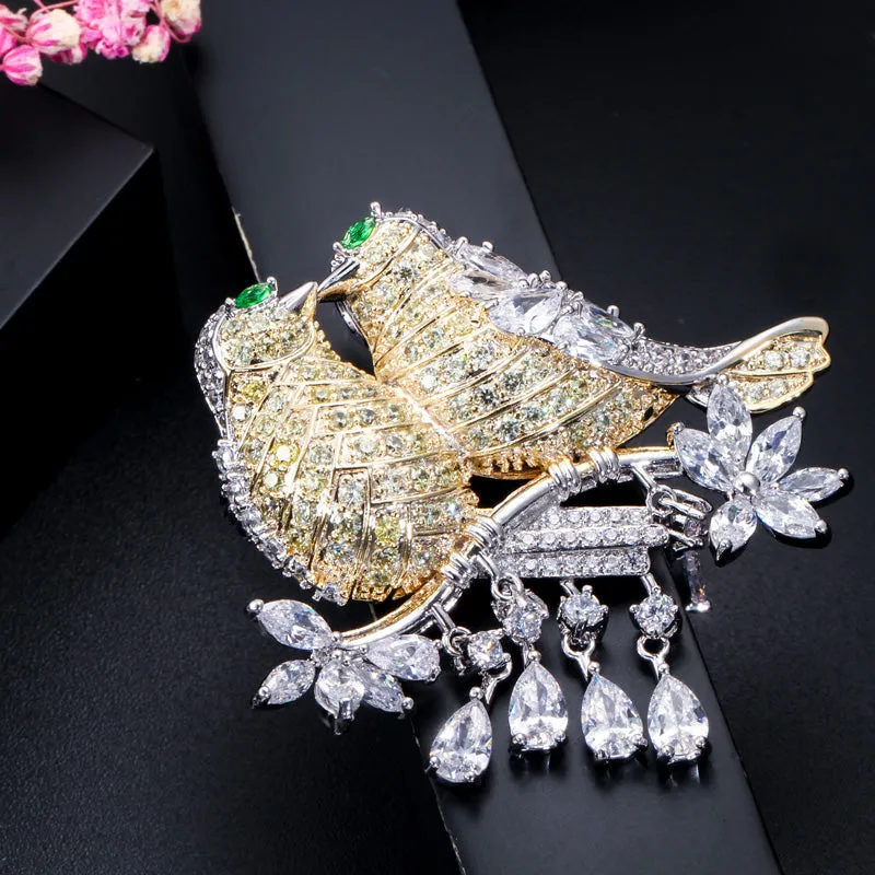 Big Lucky Bird Shape Cubic Zirconia Scarf Buckle Brooches