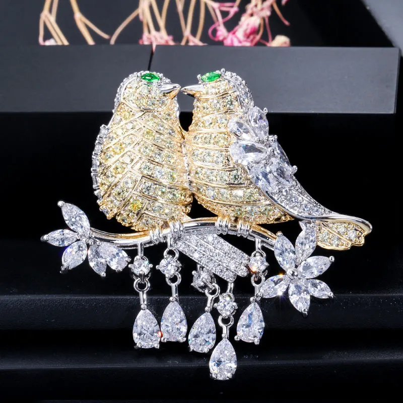 Big Lucky Bird Shape Cubic Zirconia Scarf Buckle Brooches