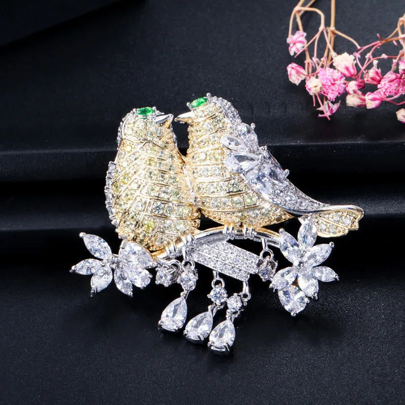 Big Lucky Bird Shape Cubic Zirconia Scarf Buckle Brooches