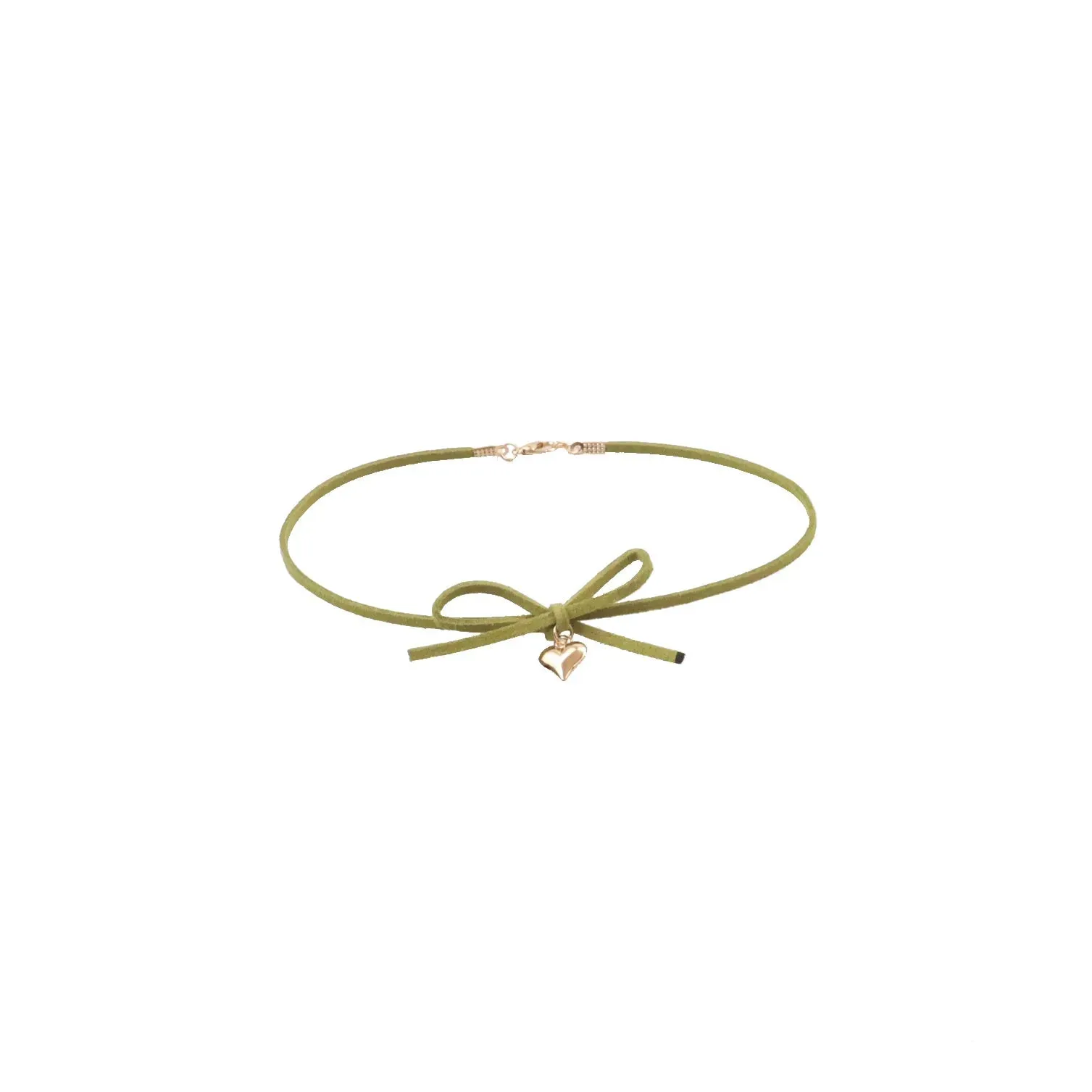 binfenxie Sen series soft sister jewelry girl green neck band peach heart bow neck chain Choker collar collarbone chain necklace