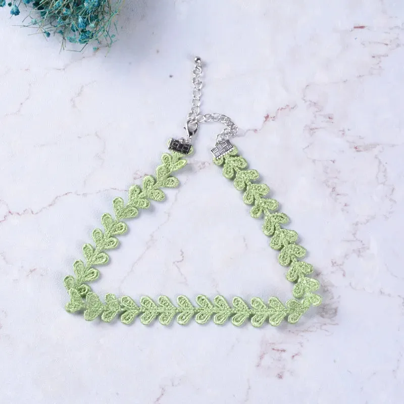 binfenxie Sen series soft sister jewelry girl green neck band peach heart bow neck chain Choker collar collarbone chain necklace