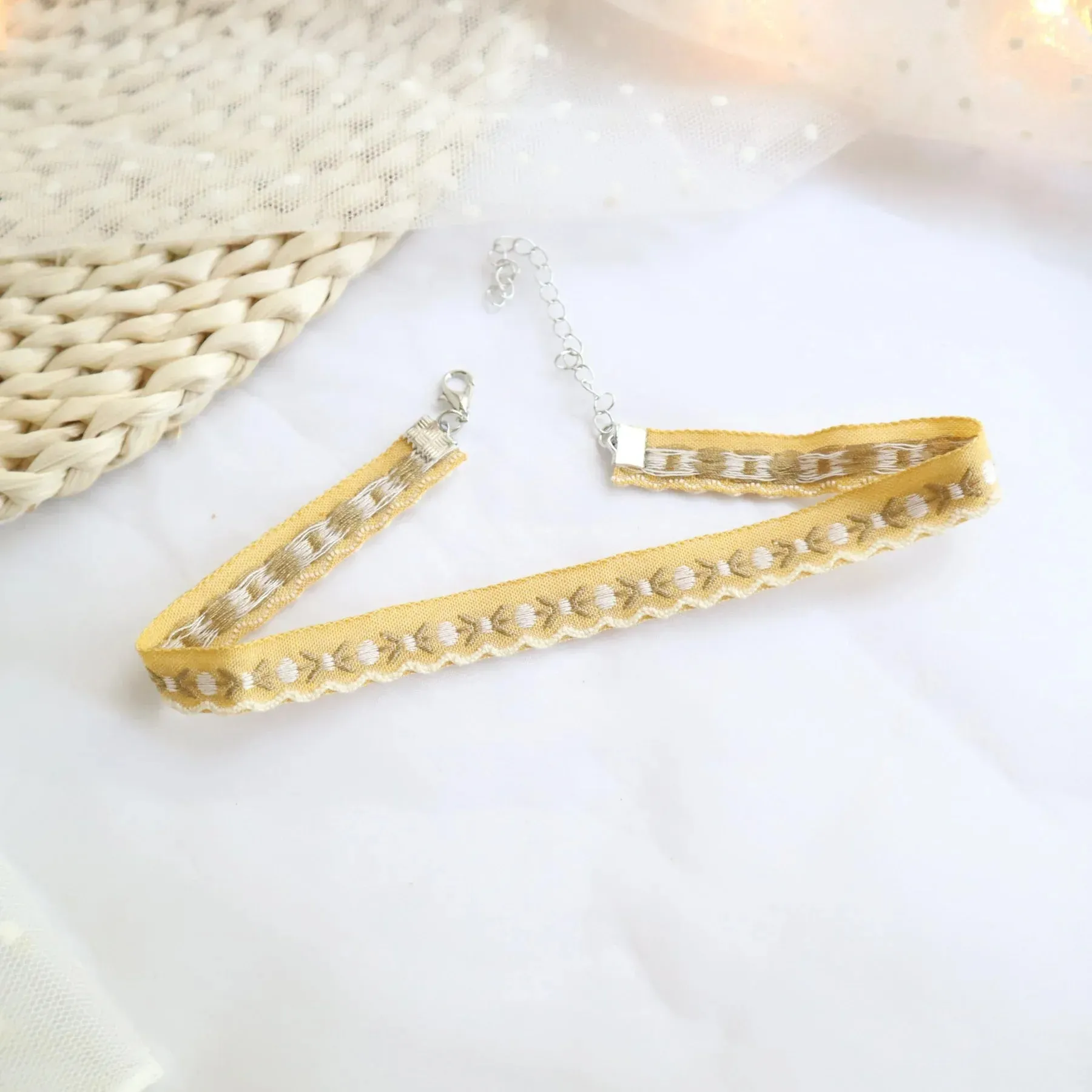 binfenxie Sen series soft sister jewelry girl green neck band peach heart bow neck chain Choker collar collarbone chain necklace