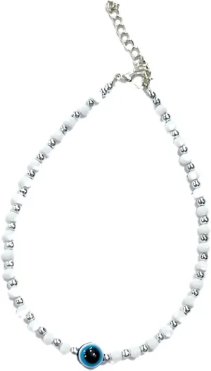 Black Bead Crystal Evil Eye Anklet for Women Handmade Simple Waterproof Ankle Foot Bracelets for Women Minimalist Jewelry Adjustable (white)