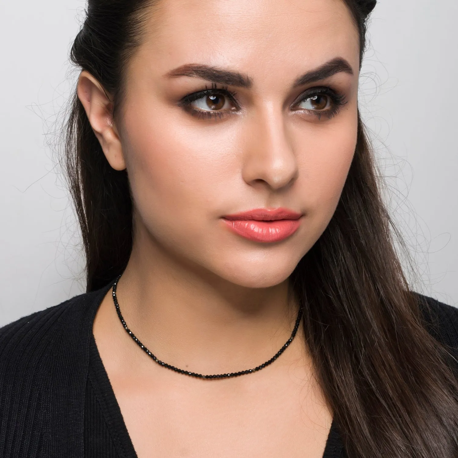 Black Spinel and Pyrite, Single Strand Choker Sterling Silver