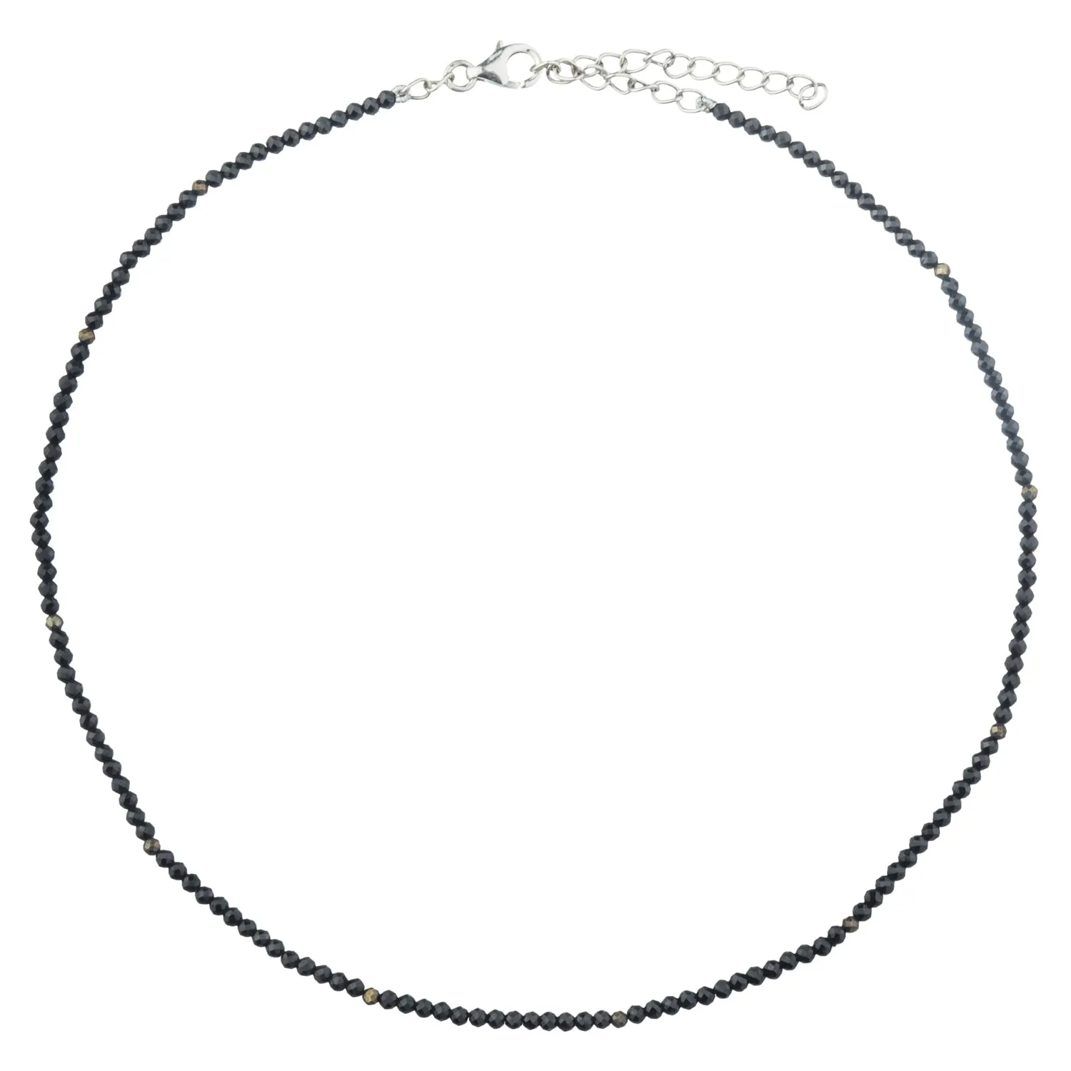 Black Spinel and Pyrite, Single Strand Choker Sterling Silver