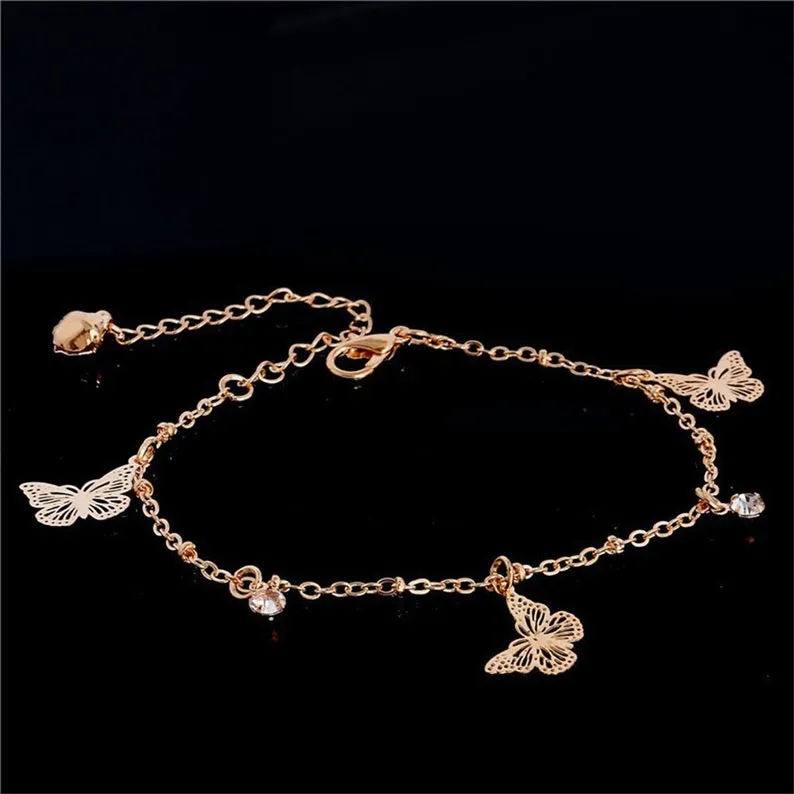 Bohemia Butterfly Silver Plated Ankle Bracelet - Adjustable 22-27cm Length, Hypoallergenic Gold/Silver Finish