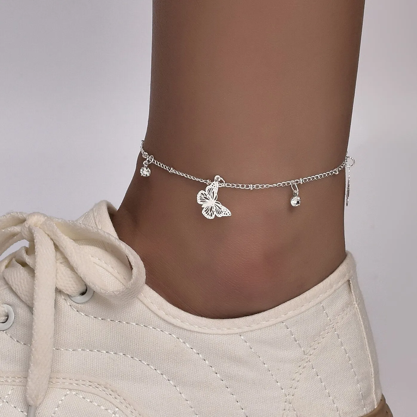 Bohemia Butterfly Silver Plated Ankle Bracelet - Adjustable 22-27cm Length, Hypoallergenic Gold/Silver Finish