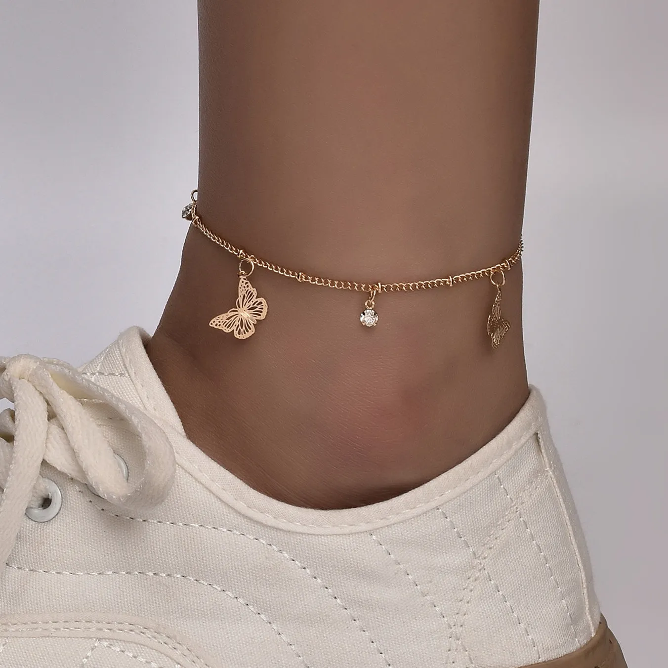 Bohemia Butterfly Silver Plated Ankle Bracelet - Adjustable 22-27cm Length, Hypoallergenic Gold/Silver Finish