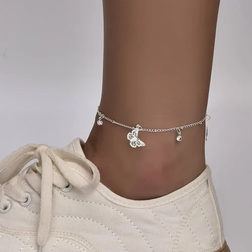 Bohemia Butterfly Silver Plated Ankle Bracelet - Adjustable 22-27cm Length, Hypoallergenic Gold/Silver Finish