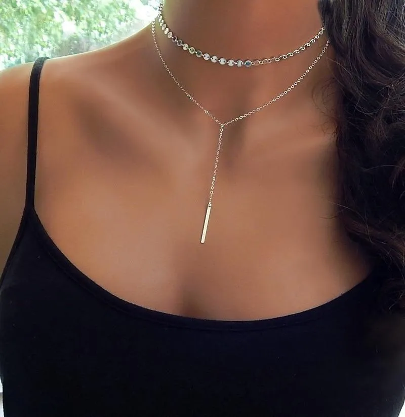 Boho Necklaces Set Choker   Silver Pendant